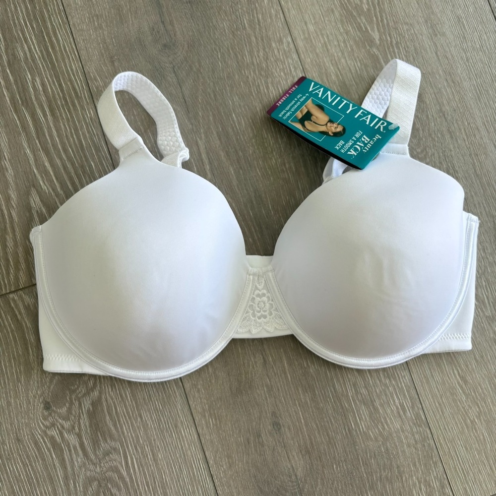 NWT Vanity Fair  67380 Womens Star‎ White Back Smoothing Underwire Bra Size 38DD